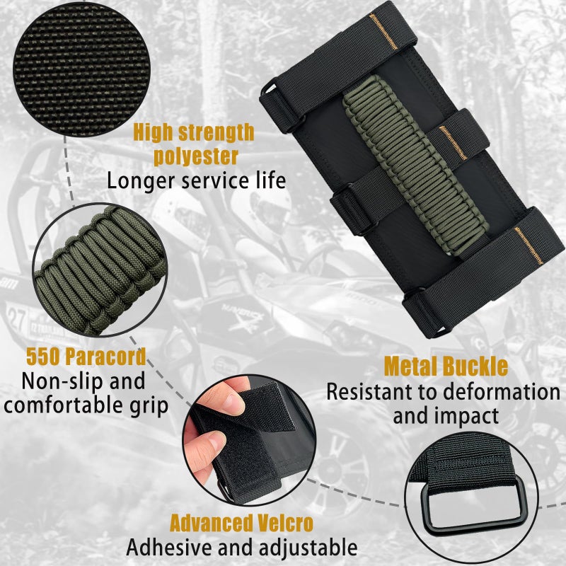KKIKK Jeep Grab Handles 4 Pack Paracord Jeep Wrangler Roll Bar Grab Handles لـ JK TJ JL CJ YJ JKU JLU وGladiator JT Jeep Wrangler Hardware Handle for 2019 2020 2021 2022 2023 2024 Modle - Image 2